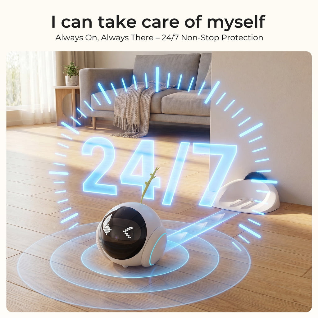 VividEye 2K Pet Camera Robot with AI, Movable Indoor WiFi Cam, Whole-Home Auto Patrol, Auto-Recharge, 360° Pet Finder, 2-Way Audio, Bark & Sound Alerts for Dogs and Cats
